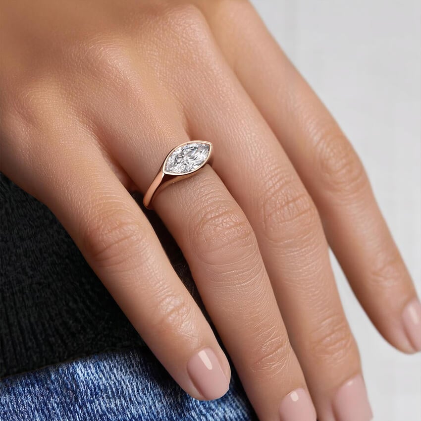 14K Rose Gold East-West Bezel Solitaire Signet Ring, large additional view 1