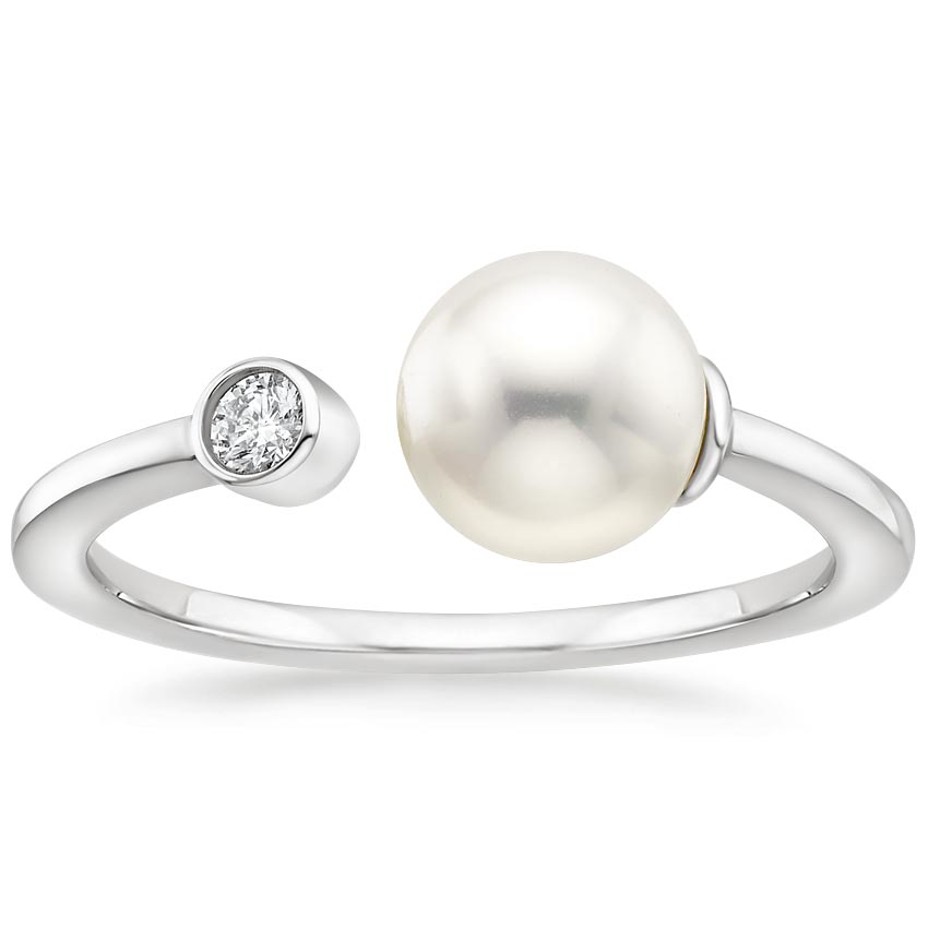 Alanna Freshwater Cultured Pearl and Diamond Ring in Platinum