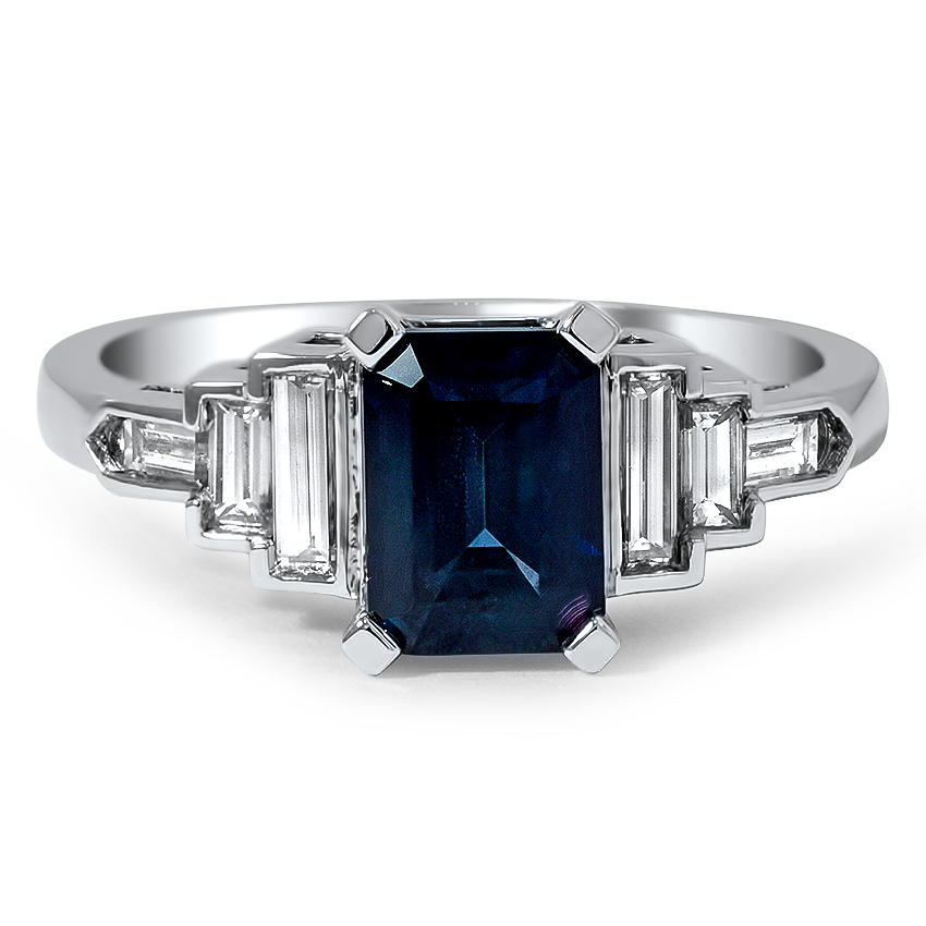 Diamond ring with sales sapphire baguettes