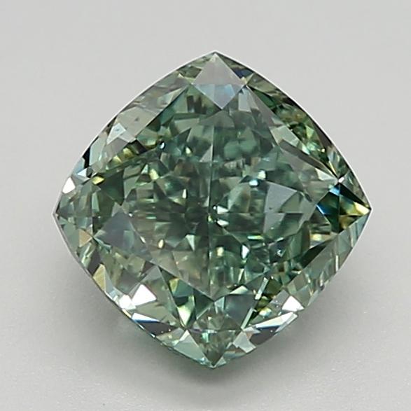 2.52 Ct. Fancy Vivid Green Cushion Lab Grown Diamond