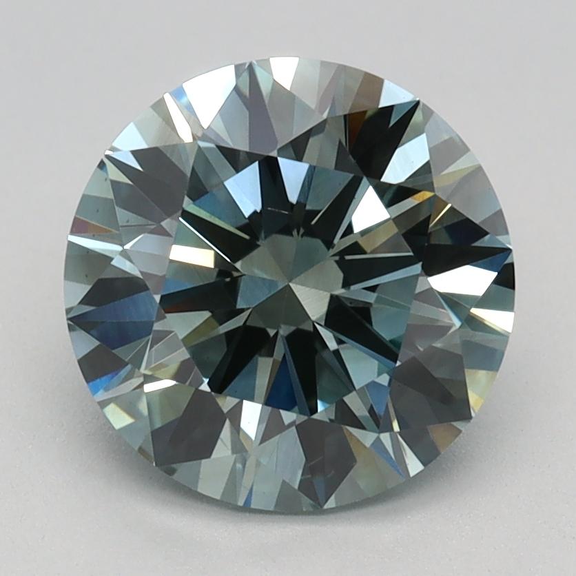 2.01 Ct. Fancy Intense Blue Green Round Lab Grown Diamond