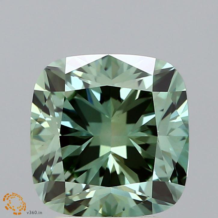 3.12 Ct. Fancy Vivid Green Cushion Lab Grown Diamond