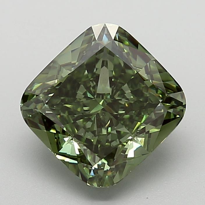 4.04 Ct. Fancy Vivid  Green Cushion Lab Grown Diamond