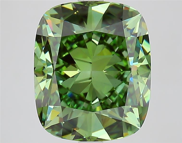 5.11 Ct. Fancy Vivid  Green Cushion Lab Grown Diamond