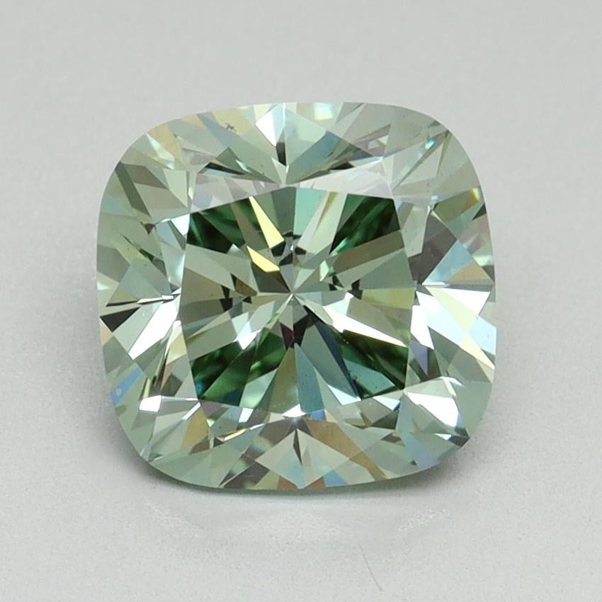 2.00 Ct. Fancy Vivid Green Cushion Lab Grown Diamond