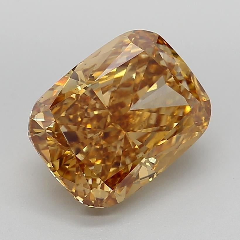 5.29 Ct. Fancy Vivid Brownish Yellow Cushion Lab Grown Diamond