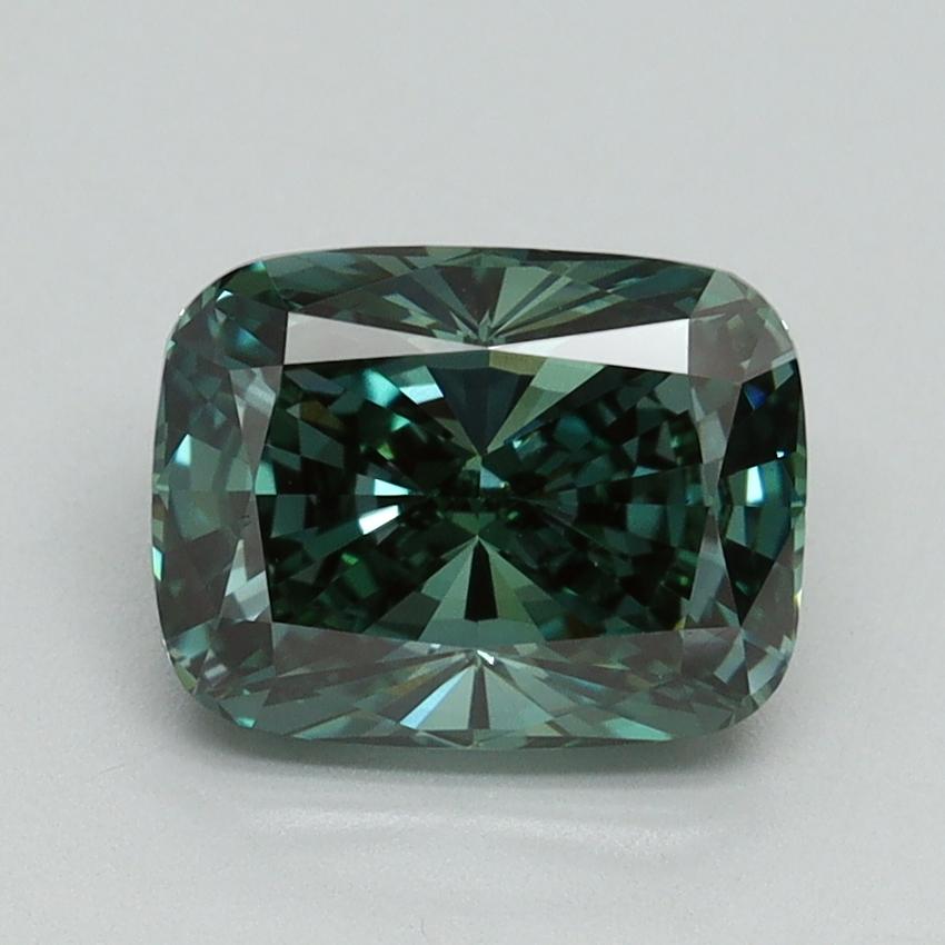 2.03 Ct. Fancy Vivid Green Cushion Lab Grown Diamond