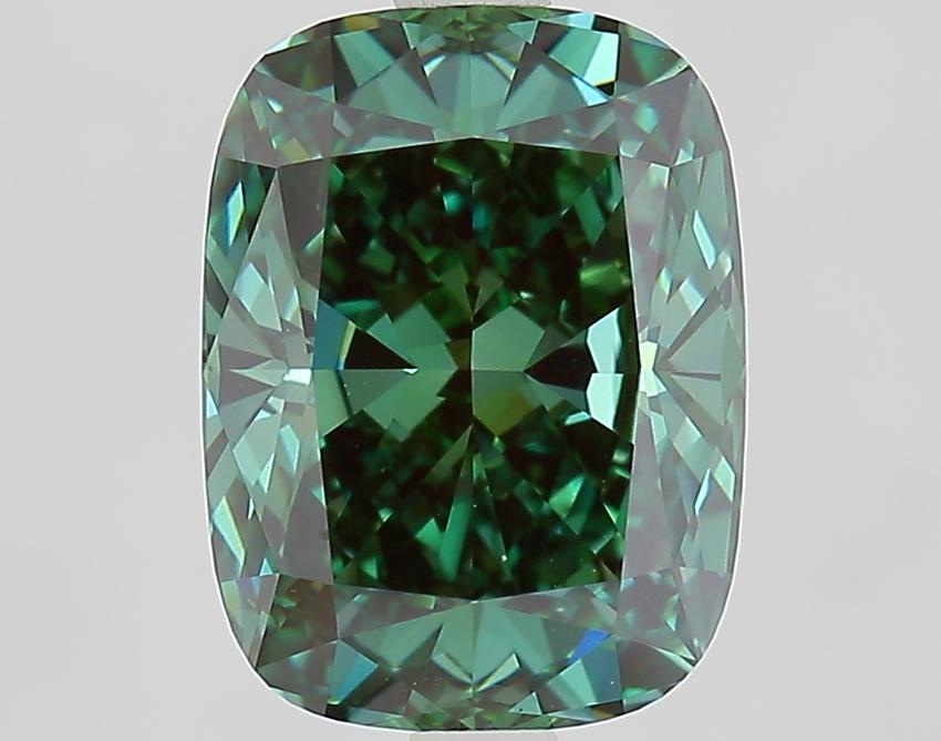3.07 Ct. Fancy Vivid Green Cushion Lab Grown Diamond