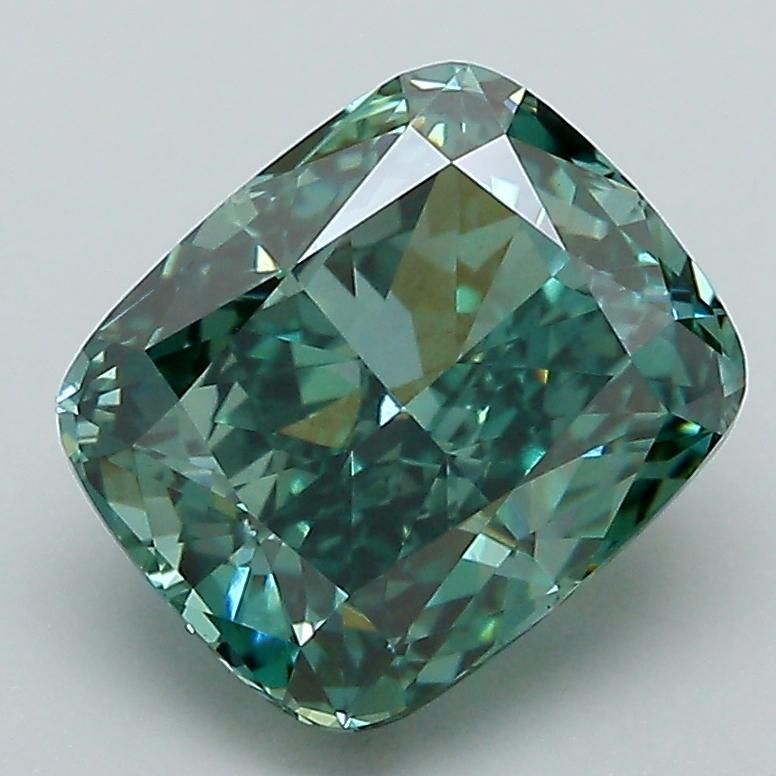 2.90 Ct. Fancy Vivid Green Cushion Lab Grown Diamond