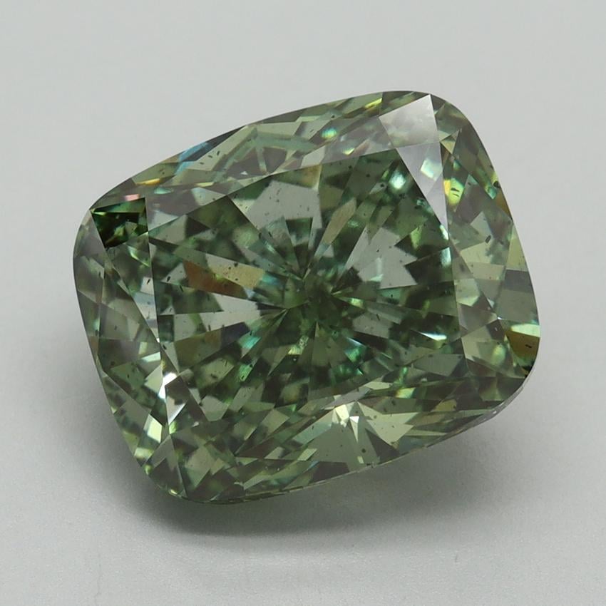 6.57 Ct. Fancy Vivid Green Cushion Lab Grown Diamond