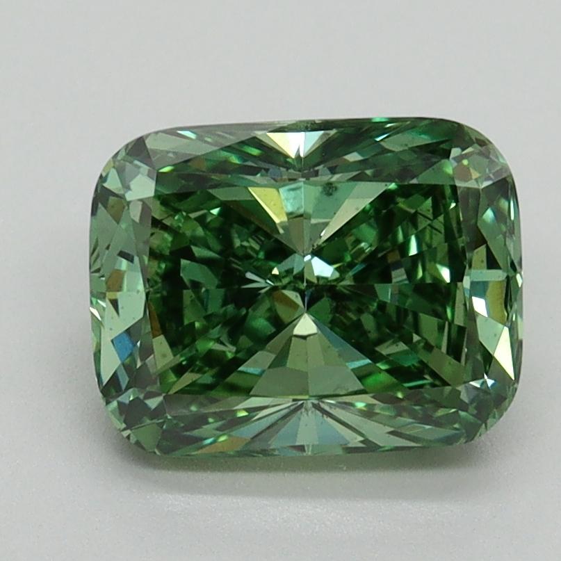 2.01 Ct. Fancy Vivid Green Cushion Lab Grown Diamond