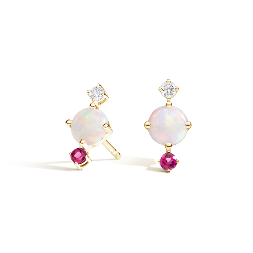 Opal, Tourmaline and Diamond Earrings 