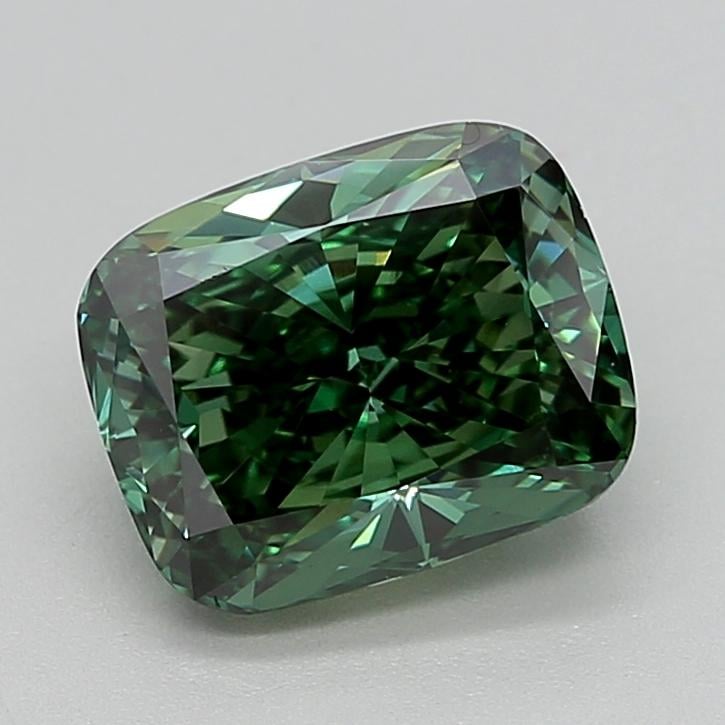 2.79 Ct. Fancy Vivid  Green Cushion Lab Grown Diamond