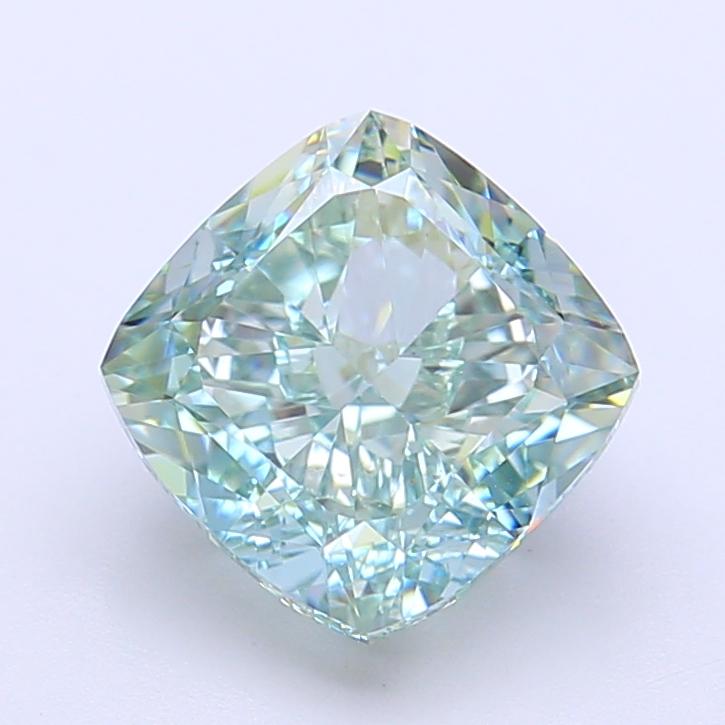 3.13 Ct. Fancy Vivid Green Cushion Lab Grown Diamond