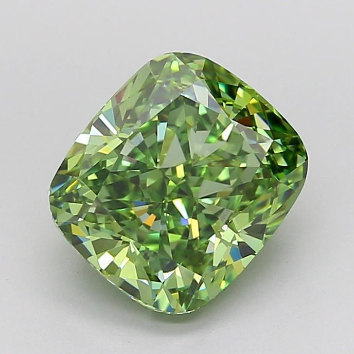 3.05 Ct. Fancy Vivid Green Cushion Lab Grown Diamond