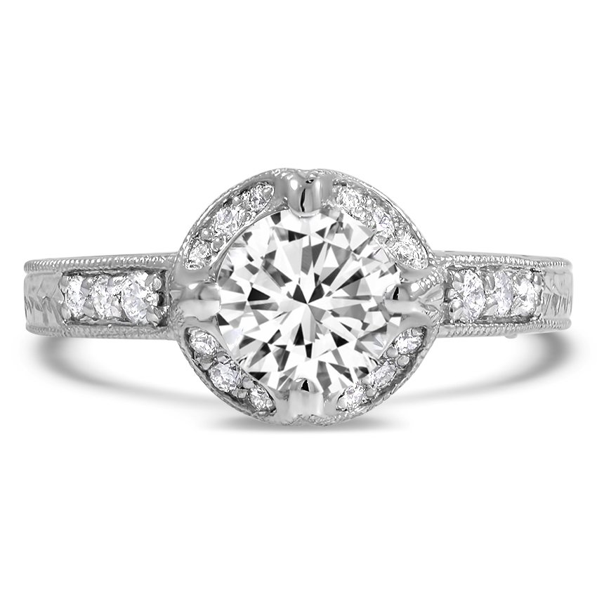 Custom Antique-Inspired Engraved Halo Diamond Ring