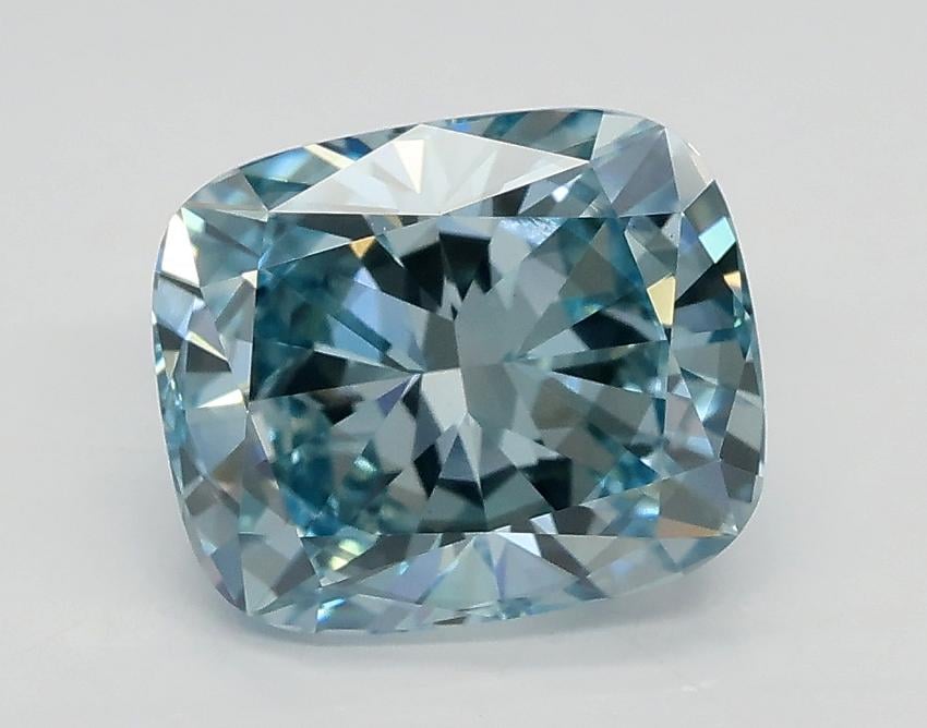 2.03 Ct. Fancy Intense Greenish Blue Cushion Lab Grown Diamond