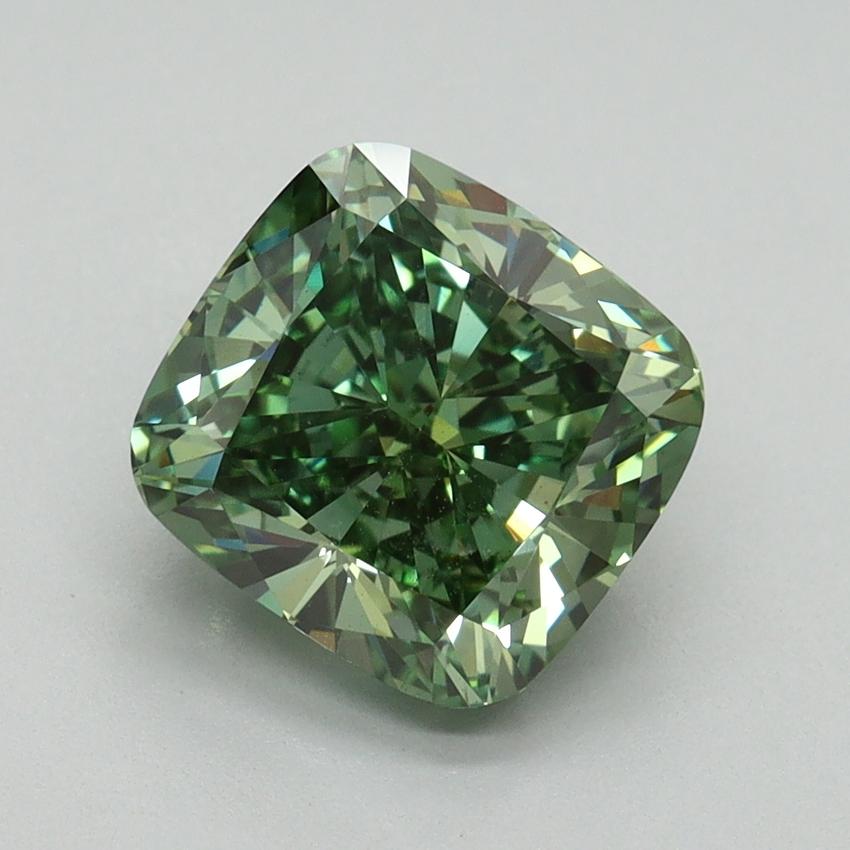 2.70 Ct. Fancy Vivid Green Cushion Lab Grown Diamond