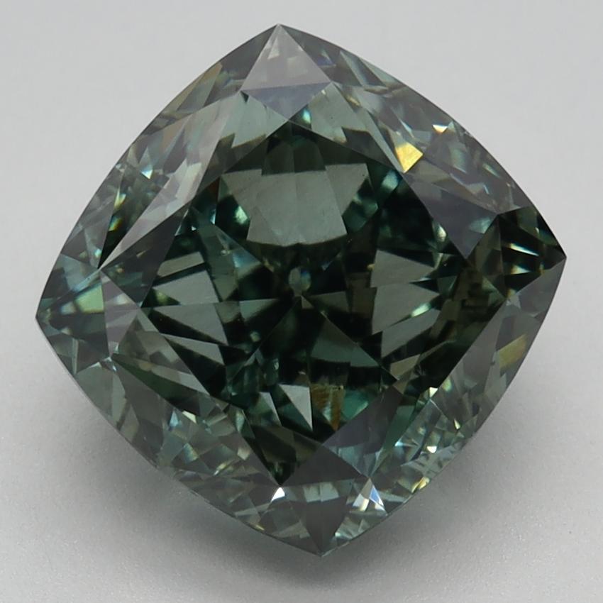 4.05 Ct. Fancy Vivid Green Cushion Lab Grown Diamond