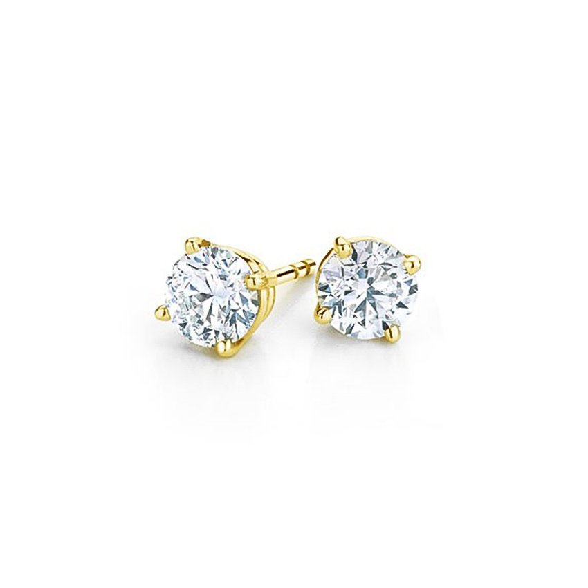 Fourprong Round Diamond Stud Earrings in 18K Yellow Gold