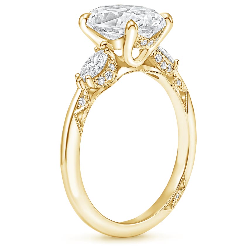 18K Yellow Gold Simply Tacori Three Stone Marquise Diamond Ring, large side view