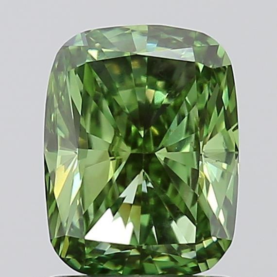 1.44 Ct. Fancy Vivid Green Cushion Lab Grown Diamond