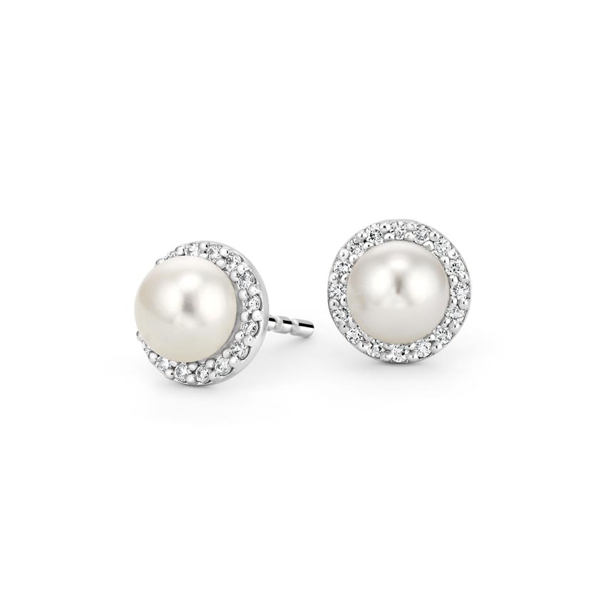 Pearl Halo Diamond Earrings | Brilliant 