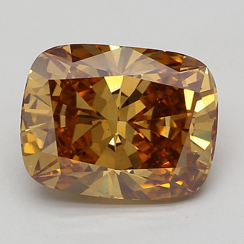 4.97 Ct. Fancy Vivid Brownish Yellow Cushion Lab Grown Diamond