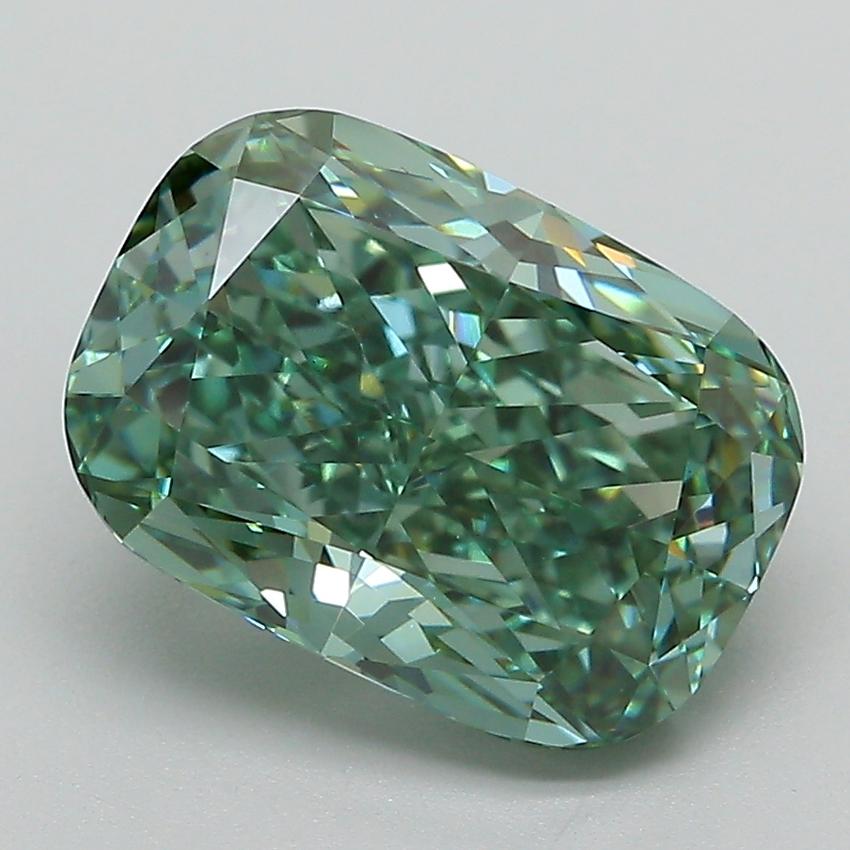 3.73 Ct. Fancy Vivid Green Cushion Lab Grown Diamond