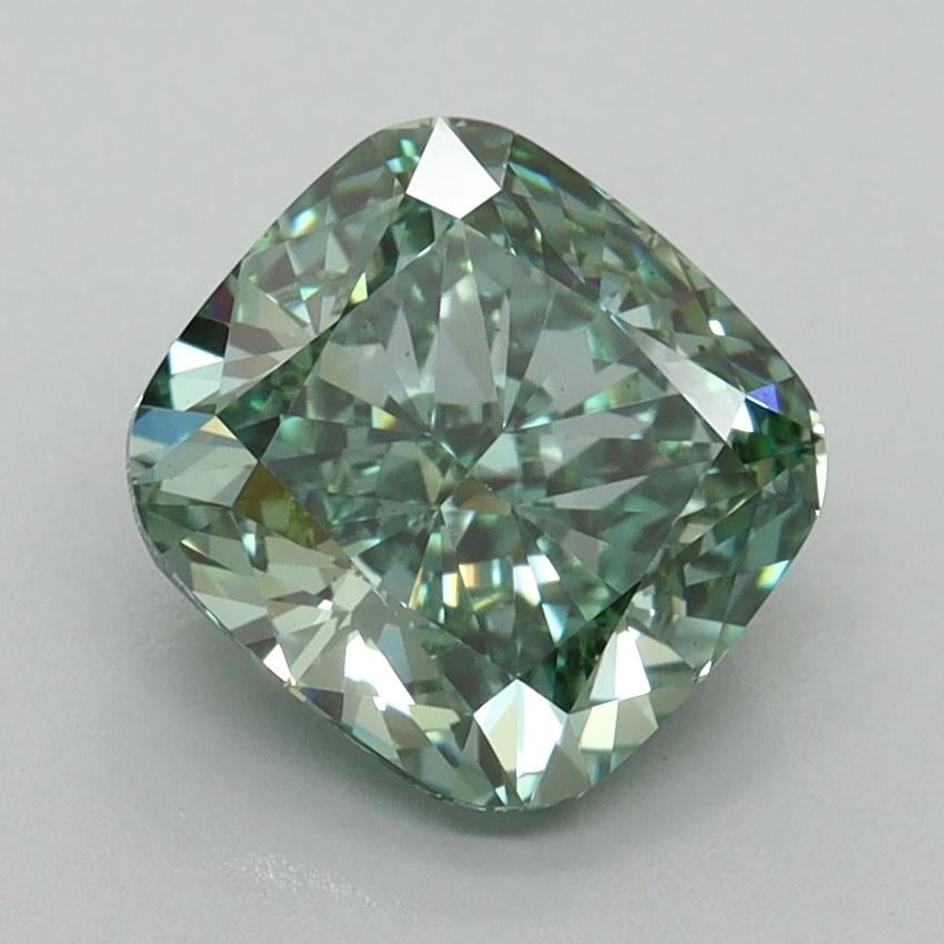 2.26 Ct. Fancy Vivid Green Cushion Lab Grown Diamond