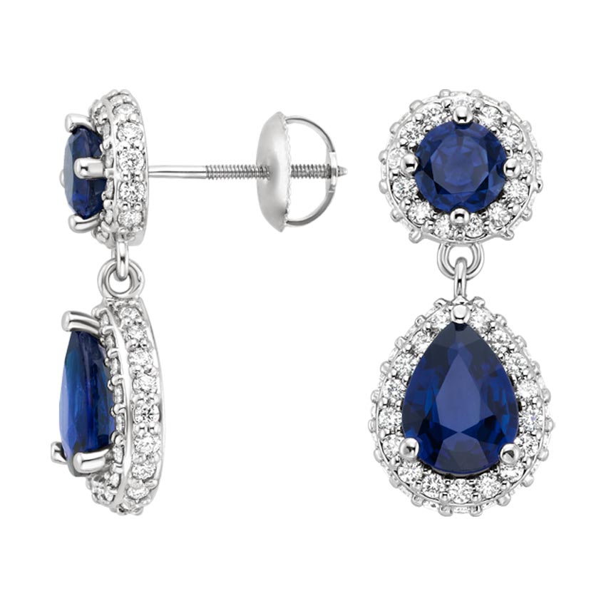 Moonlight Sapphire and Diamond Earrings in 18K White Gold