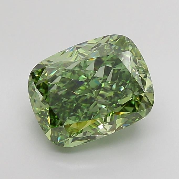 4.71 Ct. Fancy Vivid Green Cushion Lab Grown Diamond