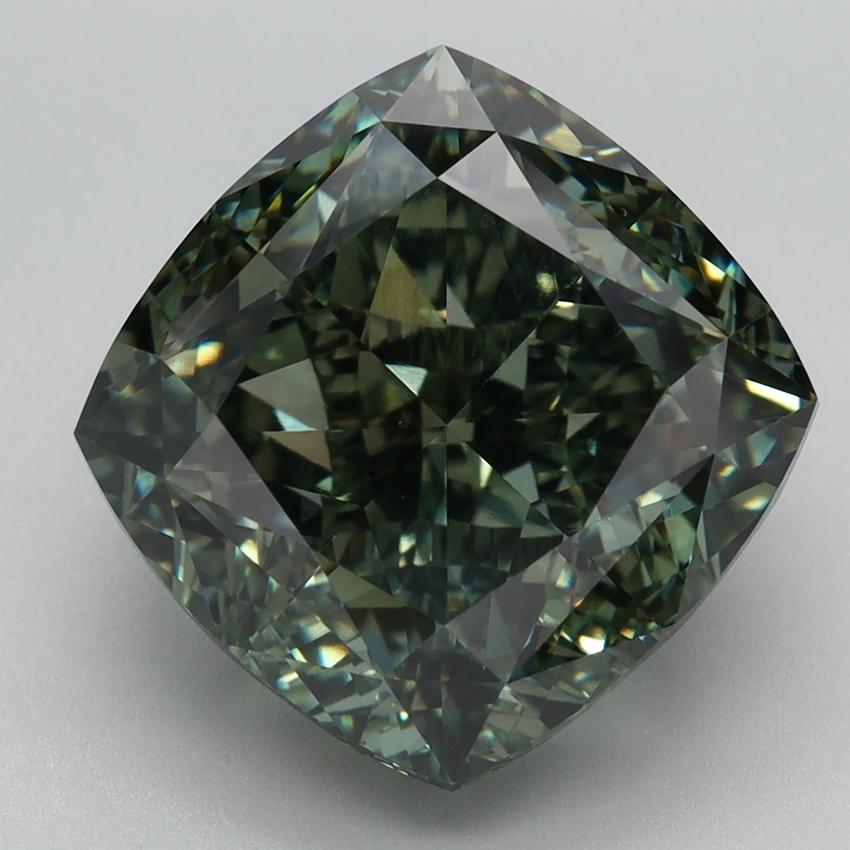 7.66 Ct. Fancy Vivid Green Cushion Lab Grown Diamond