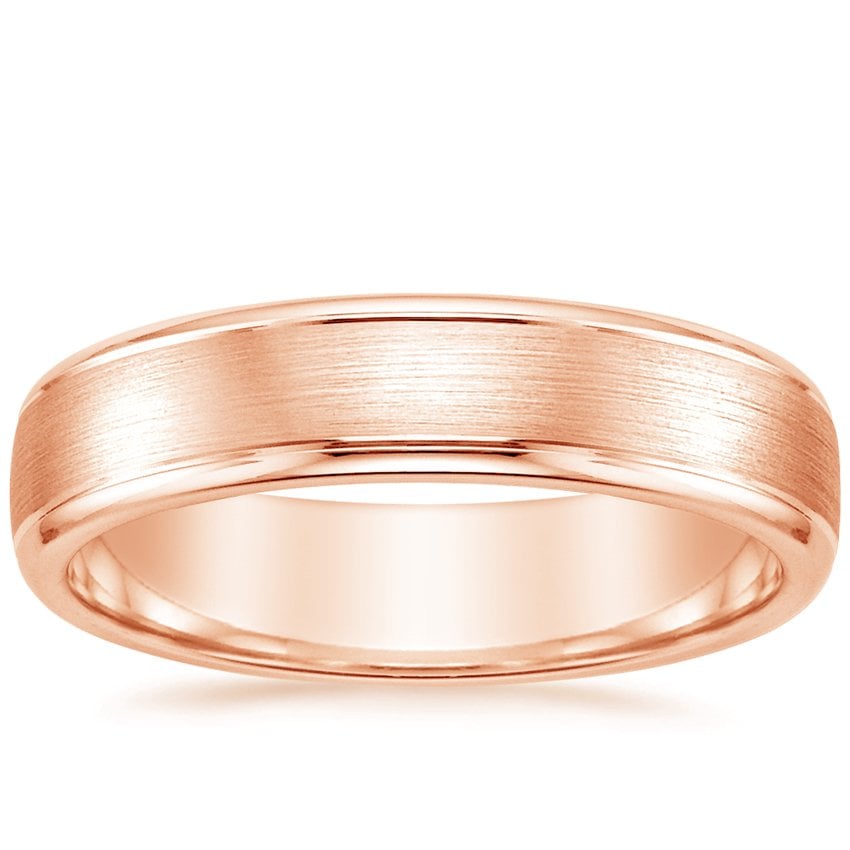 5mm Beveled Edge Matte Wedding Ring with Grooves in 14K Rose Gold