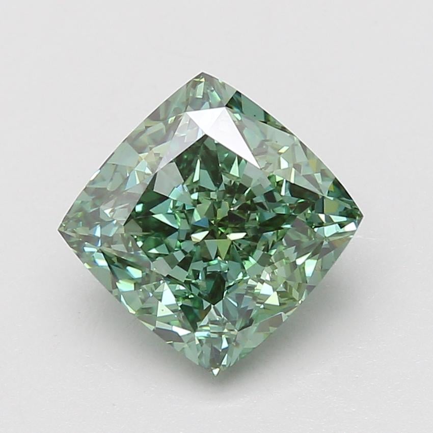 4.04 Ct. Fancy Vivid Green Cushion Lab Grown Diamond