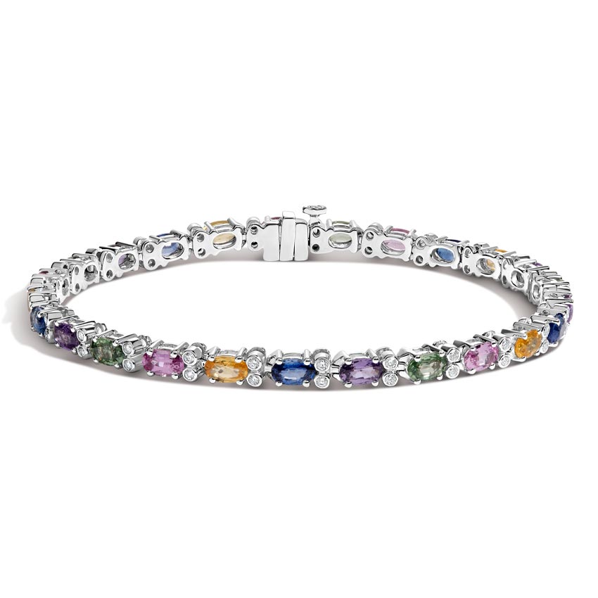 Multi-color Diamond Cut Crystal Women's Tennis Bracelet Chain White Gold Filled