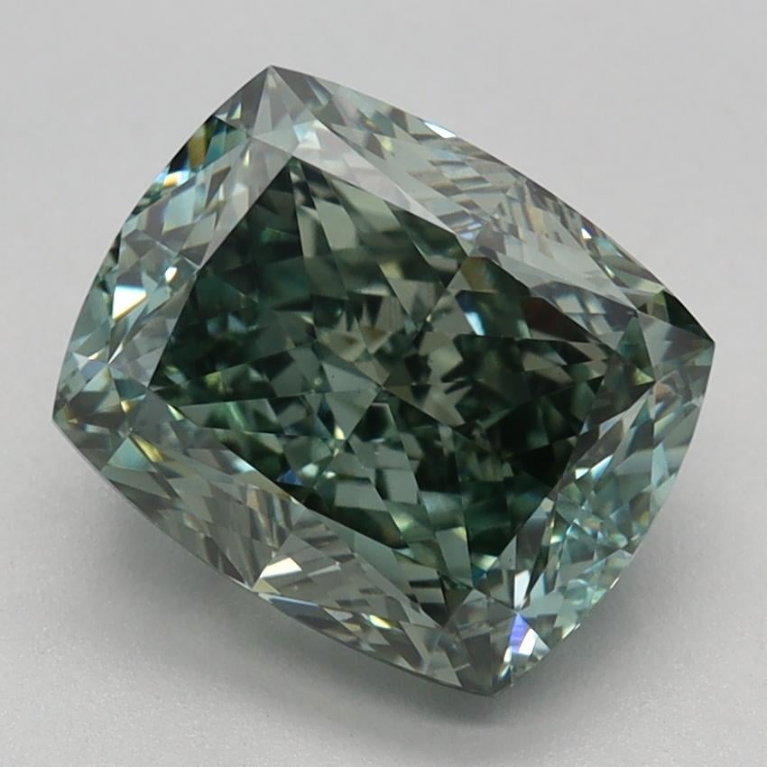 2.68 Ct. Fancy Vivid Green Cushion Lab Grown Diamond