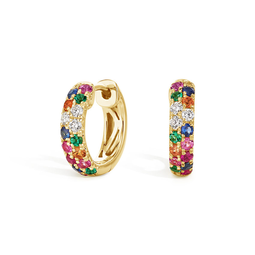 Multicolor Hoop Diamond and Gem Earrings 