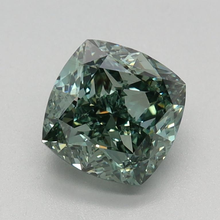 1.27 Ct. Fancy Vivid Green Cushion Lab Grown Diamond