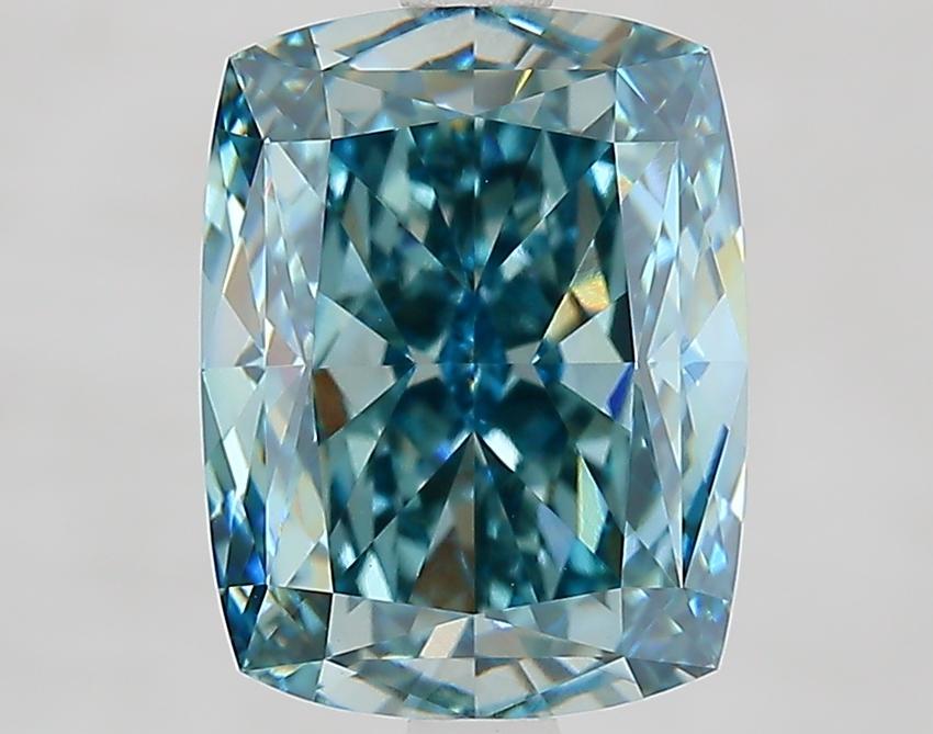4.09 Ct. Fancy Intense Greenish Blue Cushion Lab Grown Diamond