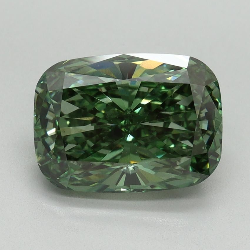 2.98 Ct. Fancy Vivid Green Cushion Lab Grown Diamond