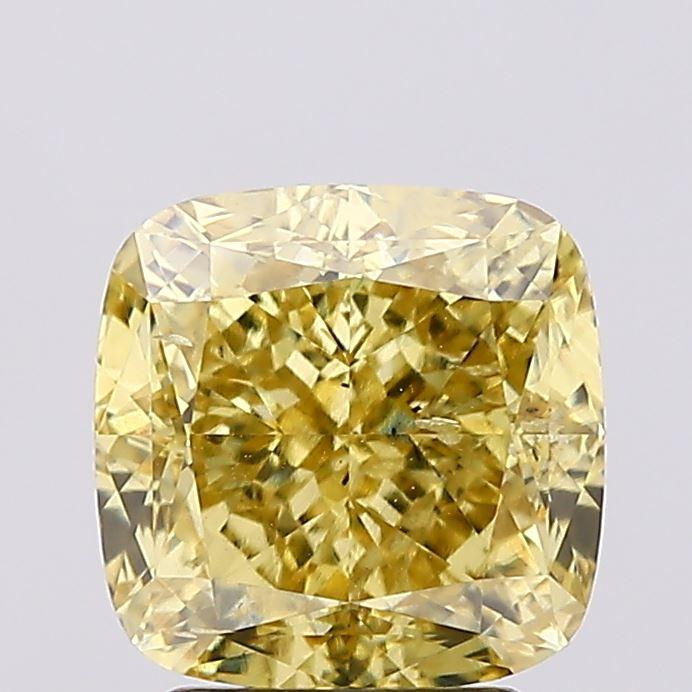 3.10 Ct. Fancy Vivid  Yellow Cushion Lab Grown Diamond