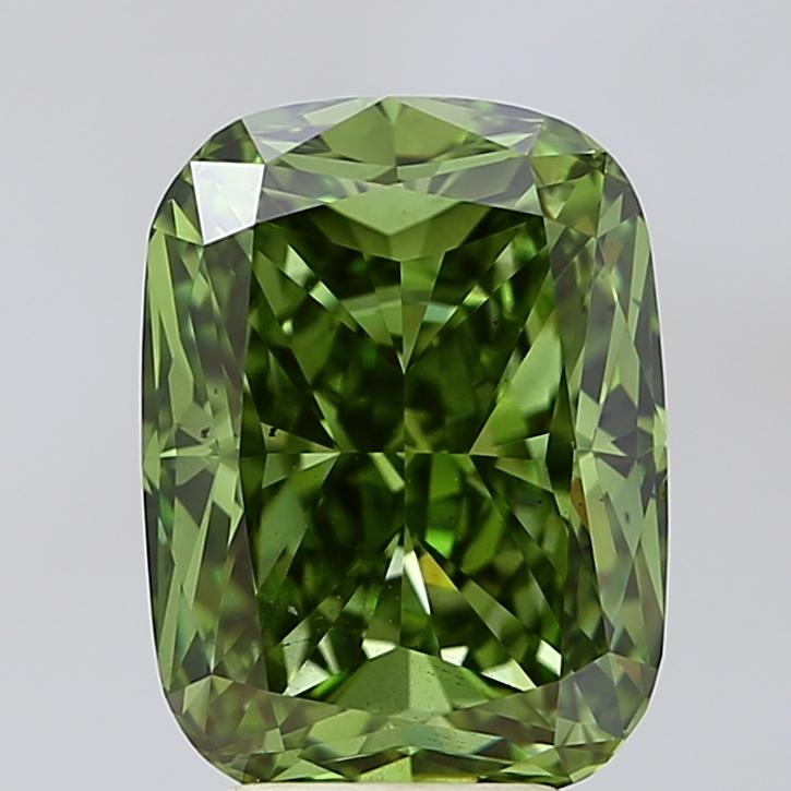 5.01 Ct. Fancy Vivid Green Cushion Lab Grown Diamond