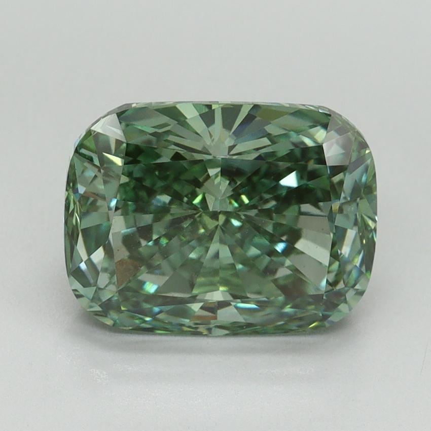 3.35 Ct. Fancy Vivid Green Cushion Lab Grown Diamond