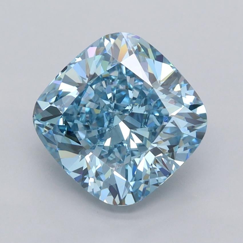 3.01 Ct. Fancy Vivid  Blue Cushion Lab Grown Diamond