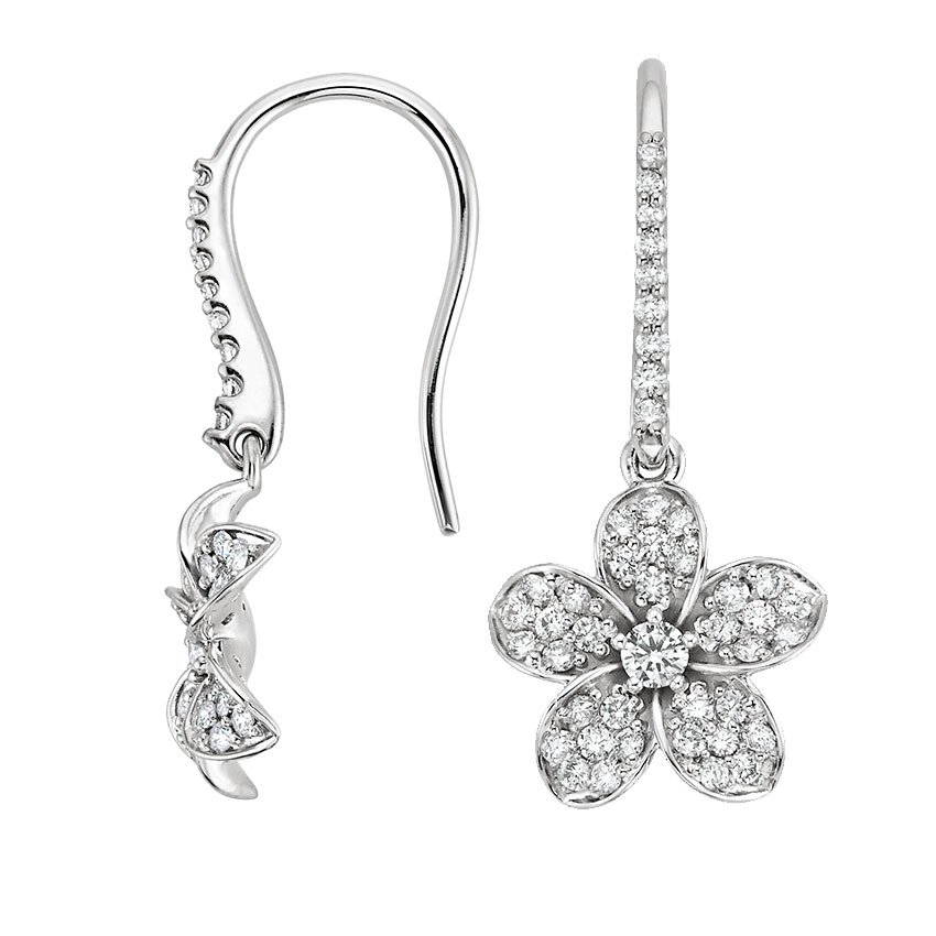 Plumeria Diamond Earrings in 18K White Gold