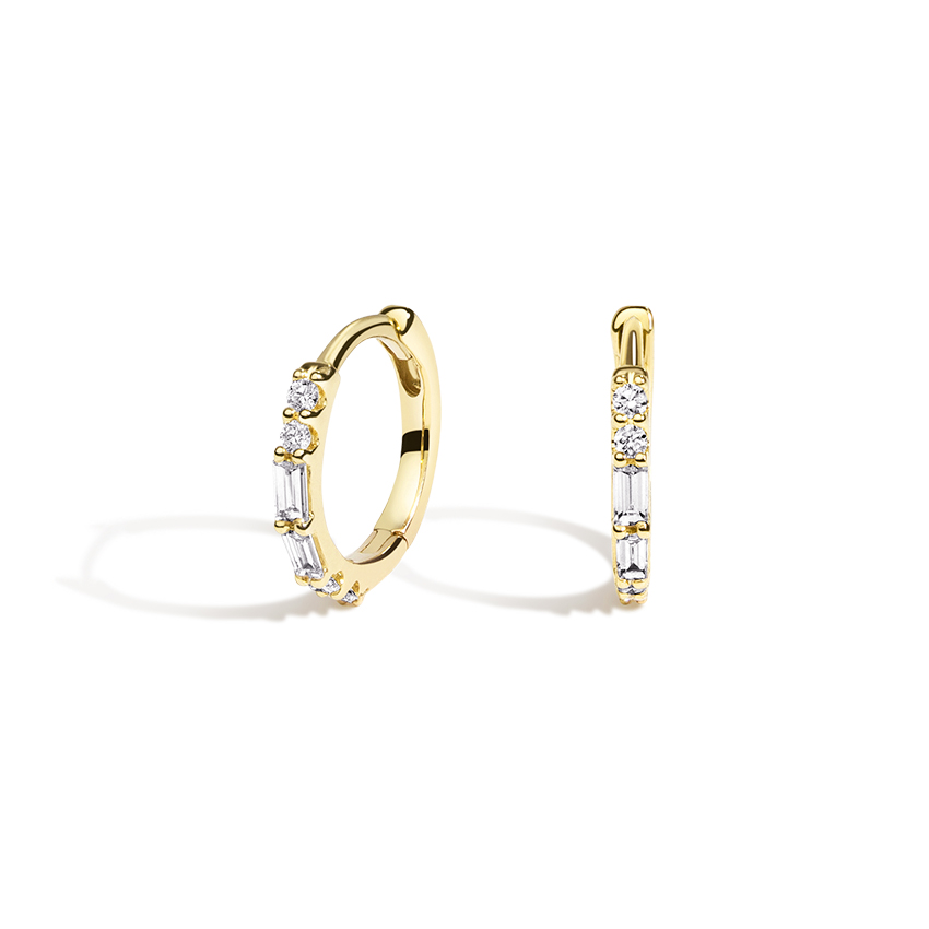 Baguette and Round Diamond Hoop Earrings 