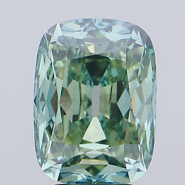 6.03 Ct. Fancy Vivid Green Cushion Lab Grown Diamond