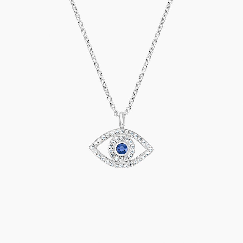 Silver Evil Eye Sapphire and Diamond Pendant