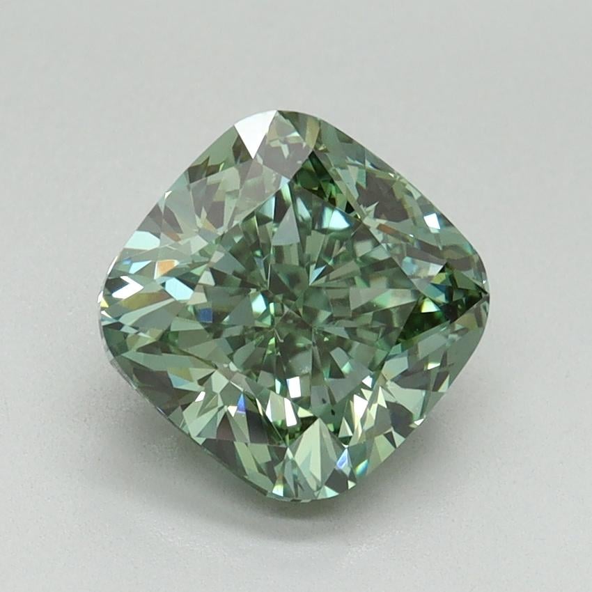 2.14 Ct. Fancy Vivid Green Cushion Lab Grown Diamond